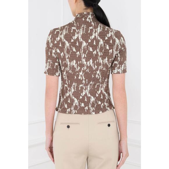 Proenza Schouler Viscose Flou Smocked Top Buttercream/Coffee - 4 - Picture 5 of 6